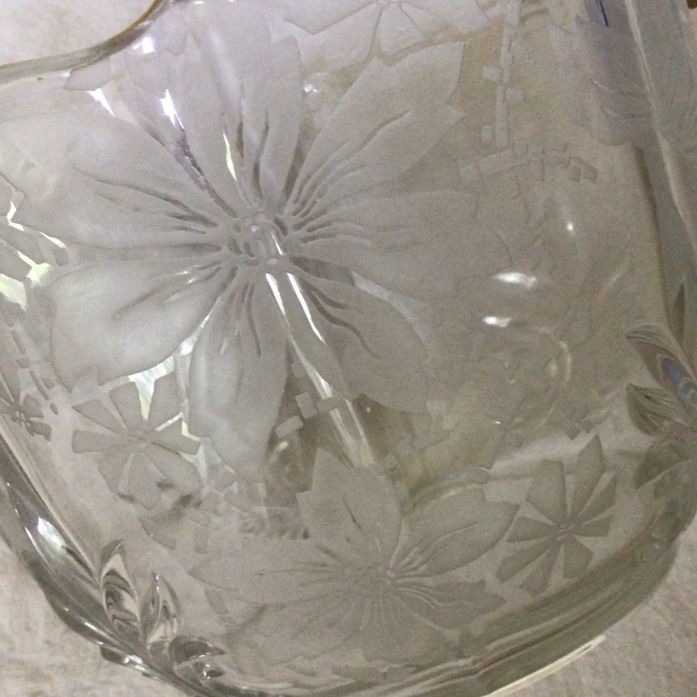 VTG FOSTORIA BAROQUE ETCHED GLASS ICE BUCKET WITH HANDLE &TONGS